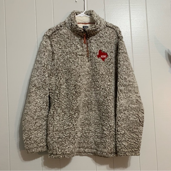 NWOT Men’s Beige Home Free Texas Logo Heavy Fleece Sherpa Zip Pullover Jacket - Picture 1 of 7